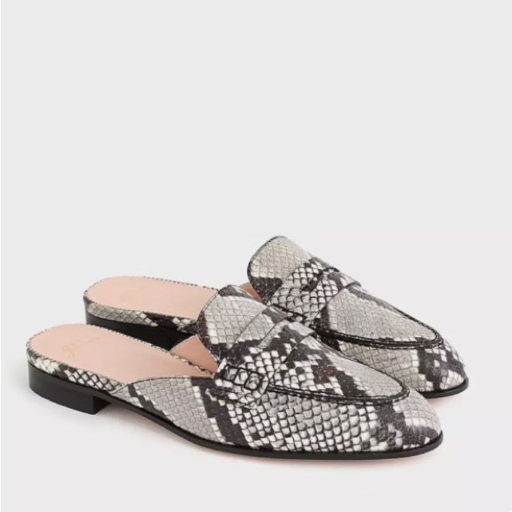 JCREW Size 8.5 Academy Penny Loafer Mules in Snake-Embossed Leather